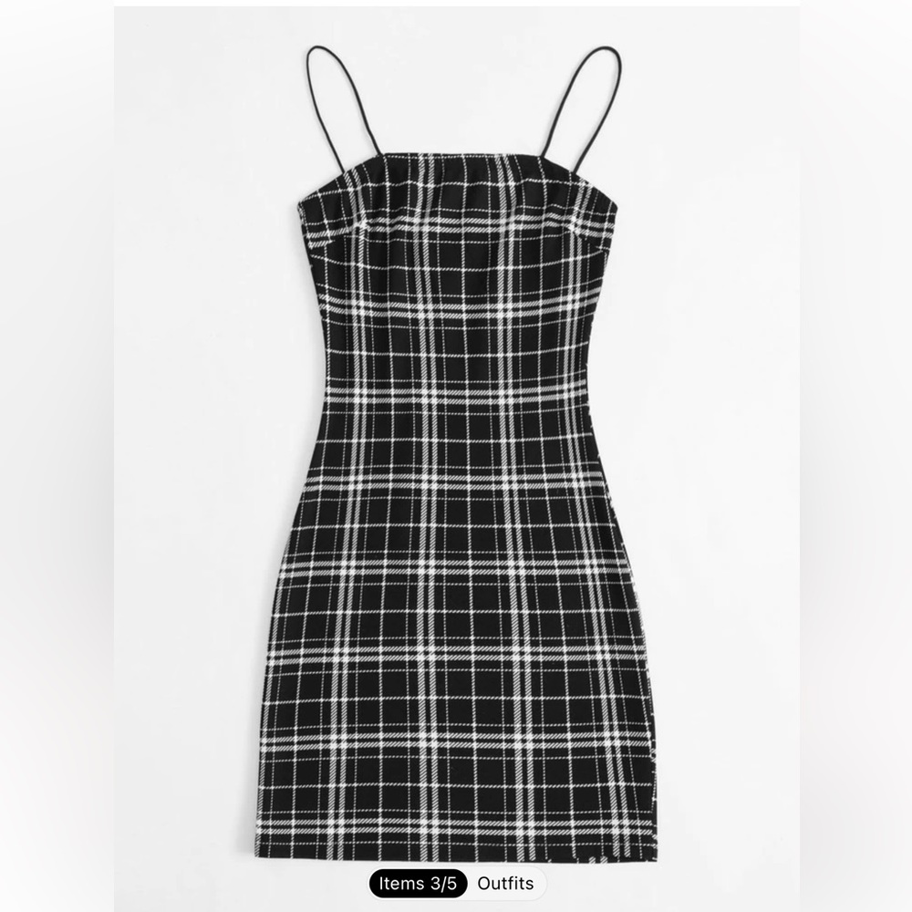 New SHEIN Small Black White Plaid Slip Dress